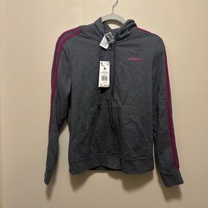 Adidas Charcoal Hoodie with Magenta Accents